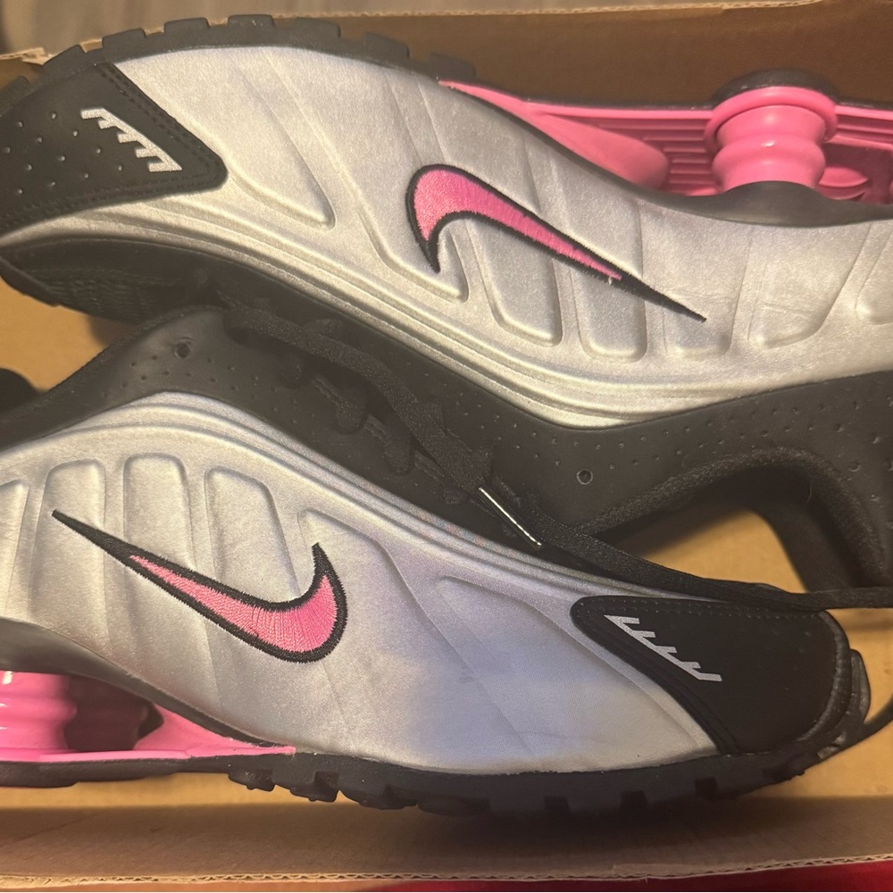 Nike Women’s Silver and Pink Shox Athletic Sneakers